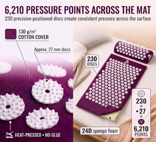 Purple Acupressure Mat & Pillow Set + 6-Cup Cupping Set Bundle