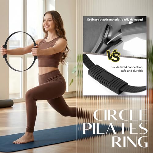 Pilates Kit, 13.5" Pilates Ring with Mini Ball & Resistance Bands | Home Pilates Equipmen Set, Magic Circle Ring with Anti-Slip Handles for Beginners, Workout Guide Included - color: Pilates Kit - Black