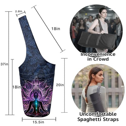 Yoga Mat Bag Carrier for Women with Side Large Pocket Durable Linen Workout Gym Travel Storage Pilates Mats - color: Spiritual Meditation
