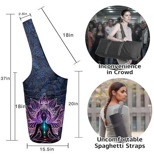 Yoga Mat Bag Carrier for Women with Side Large Pocket Durable Linen Workout Gym Travel Storage Pilates Mats - color: Spiritual Meditation