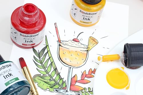 Liquidraw Acrylic Drawing Ink - 10 x 1.18 fl oz (35 ml) Bottles with Ink Dropper | Suitable for Painting, Art Drawing & Design | Great for Professionals, Artists, Students & Hobbyists | Craft Gift - style: Set of 10 (Assorted Colours)