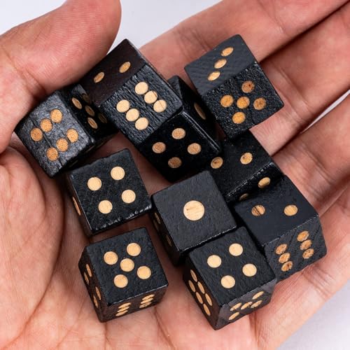 10PCS Wooden D6 Dice Set Wood 16mm Dice Set for DND RPG Board Games - color: D6-black S