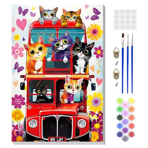 DOMROM Framed Paint by Numbers Kit for Adults, Cute Cats DIY Paint by Number Kits on Canvas, Easy Cat Painting by Numbers for Home Wall Decor Gift 8x12 Inch - color: PK042