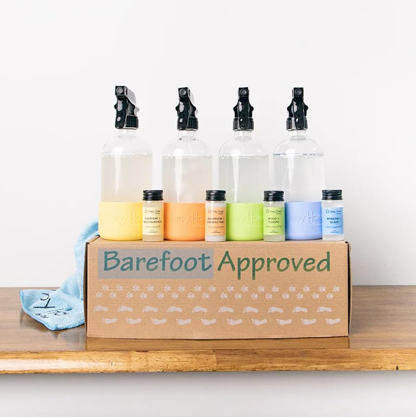 Zatural Hempy Home Starter Kit | Barefoot Approved™ | 4 Reusable Bottles + 4 Concentrates + Micro Fiber Towel | Bathroom - Floor - Multi-Surface - Window