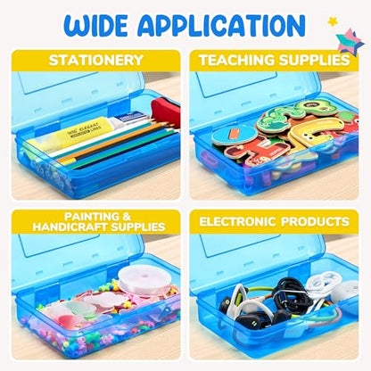 GAMENOTE Plastic Pencil Box with Personalized Sticker, Large Capacity, Blue | Kid Large Hard Pencil Case with Snap-tight Lid, Small Art Craft Storage Containers, School Supply Box for Boys, Girls - color: Blue