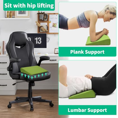 BUYUE Wedge Cushion for Butt Lift Women, Hard-Firm EVA Foam for Lift HIPS Up Fitness Training, Plank Position Mat, Non-Slip Chair Seat Pad, 15.7"x 12.5", Green - color: Green