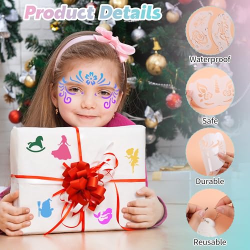 58PCS Face Paint Stencils, Halloween Festival DIY Body Art | Reusable, Washable, 50 Face Painting Stencils, 8 Sheets Tattoo Templates Stickers, Makeup Party, Painting Supplies