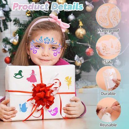 58PCS Face Paint Stencils, Halloween Festival DIY Body Art | Reusable, Washable, 50 Face Painting Stencils, 8 Sheets Tattoo Templates Stickers, Makeup Party, Painting Supplies