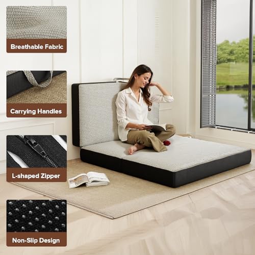 ROXGOX Memory Foam Trifold Mattress, Full Portable Floor Bed 4 Inch, Foldable Mat with Washable Cover, Handle & Non-Slip Bottom, for RV, Travel, Camping, Yoga, 73"x52"x4", Grey - size: Full, style: 4 Inch-Grey