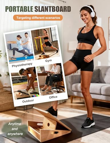Professional Slant Board for Calf Stretching with 5 Resistance Bands Adjustable Portable Incline Board Wooden Calf Stretcher for Physical Therapy Squats Leg Knees Heel Ankle