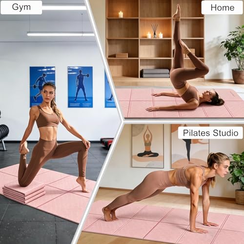 Foldable 8mm Thick Wide Yoga Mat Double-Sided Non Slip w/Carry Bag - color: blue