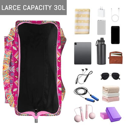 Mandala Yoga Mat Bag Large Yoga Bags and Carrier Fits All Your Stuff Yoga Tote Bags with Zipper Pocket Pilates Bag - color: Pink
