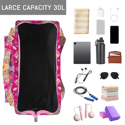 Mandala Yoga Mat Bag Large Yoga Bags and Carrier Fits All Your Stuff Yoga Tote Bags with Zipper Pocket Pilates Bag - color: Pink