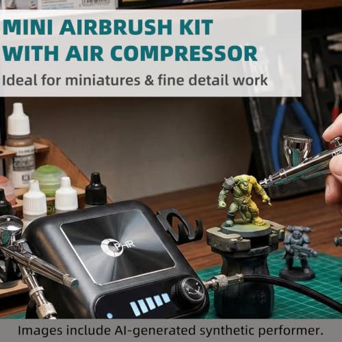 Airbrush Kit with Compressor, Dual Airbrush for Miniature Painting | Adjustable Pressure Control with 5 Modes & 41 Psi Max Output for Model Hobby, Makeup, Nail Art Painting