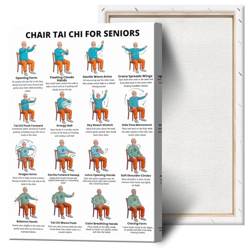 Chair Tai Chi for Seniors Men Workout Poster, Gentle Seated Exercise Guide, Senior Fitness Print for Balance, Mobility & Wellness, Home Gym & Care Facility Decor, Wall Art - color: colorful04, size: 60X90cm Framed