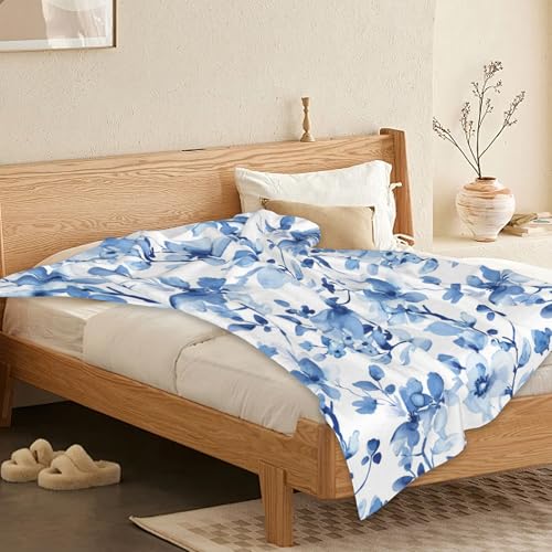 Pastel Floral Blanket, Blue Flower Soft Lightweight Throw Blanket for Sofa Couch Bed Room 50x60 inch - color: Pastel Blue