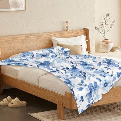 Pastel Floral Blanket, Blue Flower Soft Lightweight Throw Blanket for Sofa Couch Bed Room 50x60 inch - color: Pastel Blue