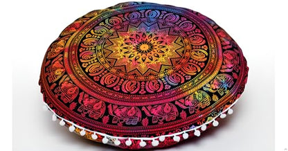 ICC Large Round seat Floor Cushion Chair Ottoman Cover Pouf Pillow Meditation Floor Cushions Cases Seating Ottoman Throw Covers Craft Room Furniture for Sitting Cover Multi 4 Fool 32" Round - size: 32" x 32" (Pack of 1), style: Multi 4 fool