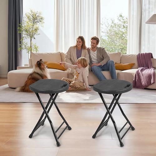 COOZMENT Folding Stool with Handle, Folding Chair,Folding Bar Stool with Non-Slip Feet,Indoor and Outdoor Foldable Stool for Adults(13"×11.5"×18") - color: Black, size: 18-Inch,Set of 2