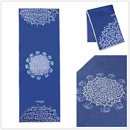 Yoga Towel,Microfiber Mat Towels w Smart Corner Pocket Elastic Loop,Nonslip Towel for Hot Yoga - color: Navy-mandala