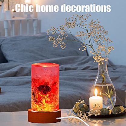2 Pieces DIY Resin Lamp Mold Kit for Flower Preservation, Large Cylinder Resin Casting Mold with 2 USB Wooden LED Light Bases, Preserved Flower Display Lamp Making Kit, Handmade Gift Home Decoration