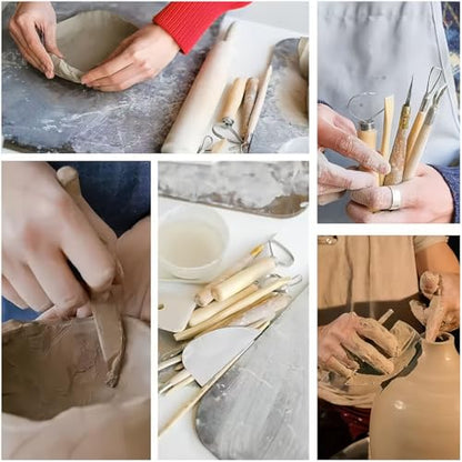 Pottery Tools & Clay Sculpting Kit | Perfect for Polymer, Air Dry & Ceramic Clay, Complete Set for Modeling, Trimming, Dotting, Carving & Shaping (Wood-48Pcs)