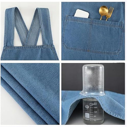 Adult Cross Back Apron, Stain Resistant Cotton Apron with Pockets ﻿ | Denim Cross Back Aprons, Cotton Apron Suitable for Gardens and Kitchens, with Pockets for Easy Carrying of Tools - color: D