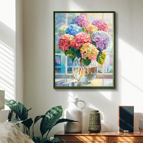 Hydrangea Flower 5D Diamond Art Kit, Full Drill 12x16 Inch for Adults Gift | Hydrangea floral nature design round diamond painting kit. Ideal adults, beginners, home decor gift - color: Hydrangea Flower