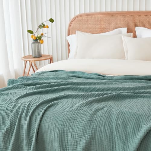 EMME Muslin Blankets for Adults Teal Small Blanket 40" x 50" | Throw Blanket for Couch Breathable Gauze Soft Lightweight Airy Light - color: 01 - Teal, size: Small (40" x 50")
