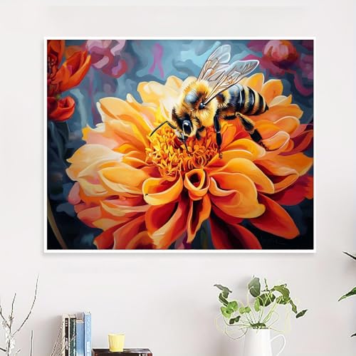 NDNXYXGS Flowers Paint by Numbers Kits for Adults,Dahlia DIY Painting Kit on Canvas,Bee Color by Numbers,Large Adult Paint by Number for Wall Decor and Gifts (bee) - color: bee