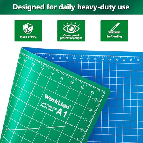 WORKLION 24" x 36" Large Self Healing PVC Cutting Mat, Double Sided, Gridded Rotary Cutting Board for Craft, Fabric, Quilting, Sewing, Scrapbooking - Art Project… - color: Green/Blue, size: 36"L x 24"W