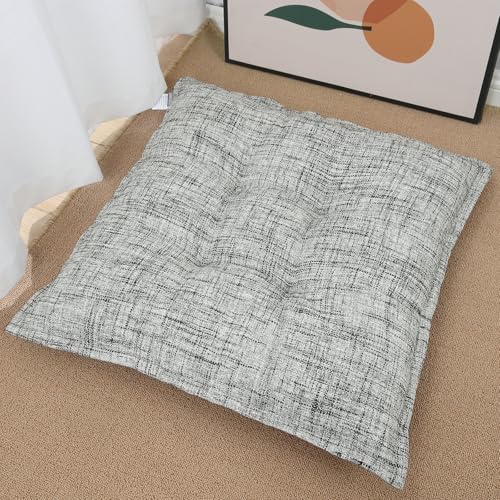 SINSOSSO Large Floor Pillow 22", Thickened Bite-Size Memory Foam Square Non-Slip Cushion for Office Back Support/Indoor Yoga/Chair Seat, Fashionable Color-Blocked Fabric & Washable, White-Gray, 1 PCS - color: White-gray