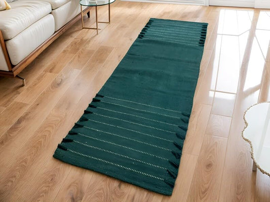 Payal Rugs Cotton Yoga Mat - Eco-Friendly Hand-Woven Rug - Non Slip & Thick (24”x72”x5mm) for Yoga Everyday Fitness at Home - Comfortable Extra-Long - color: Dark Green 03