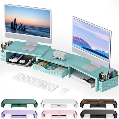 gianotter Dual Monitor Stand Riser With Drawer and 2 Pen Holders - color: Blue