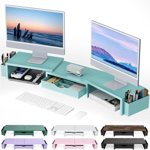gianotter Dual Monitor Stand Riser With Drawer and 2 Pen Holders - color: Blue