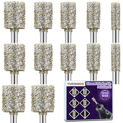 12PCS Diamond Grinding Bit Compatible with Dremel, Stone Carving Set with 50Grit Diamond Coated Bits Polishing Kit with 1/8" (3mm) Shank Rotary Tools Accessories for Stone Rocks Jewelry Glass Ceramics - size: 12PCS-50 Grit