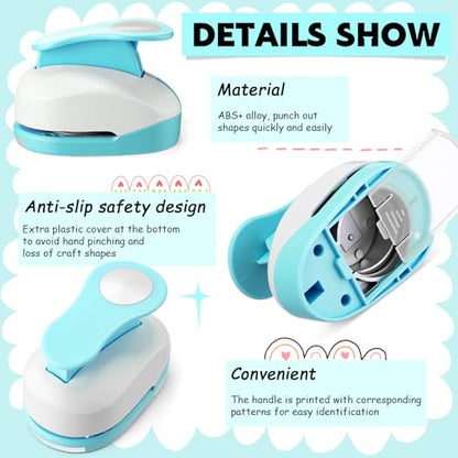 CHENGU 3 Pack Circle Hole Punch 2"/1"/0.6", Blue | Paper Craft Cutters for Card Making, Shape Punches for Scrapbooking, Includes 10 Sheets Stickers, Photo Album DIY Projects - color: Blue, style: Circle