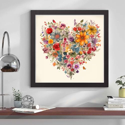 COHAYISY 5D Diamond Painting Kits for Adults Flower, Heart Flower Diamond Art Kits for Adults Beginner, DIY Full Drill Diamond Dot Gem Painting for Home Wall Decor 12x12 inch - color: 26-72 Heart Flower