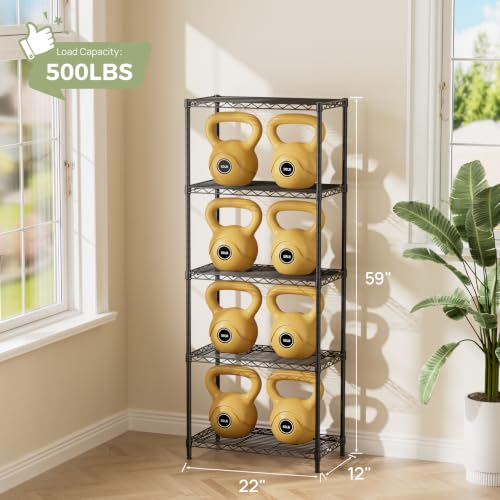 Golpart 5Tier Adjustable Storage Shelves Metal Wire Shelving Standing Shelf - color: Black, size: 5-tier-12"Dx22"Wx59"H