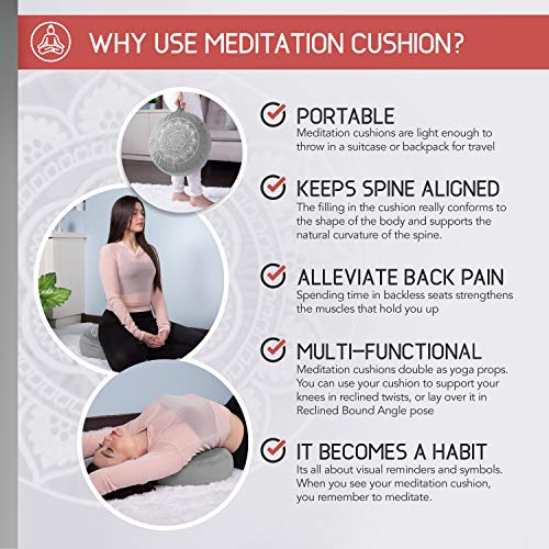 Florensi Yoga & Meditation Bundle | Grey Meditation Cushion & Yoga Wheel 3 Pack