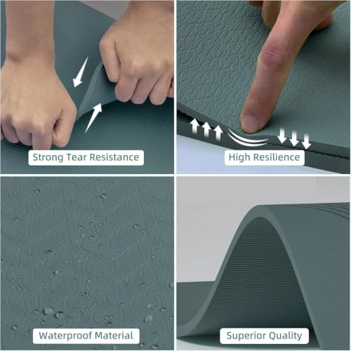 PAIDU Large Yoga Mat, 72"x36"x2/5" POE Non-Slip Exercise Mat | 10MM Thick, POE, non‑slip, ideal for home gym, yoga, pilates, fitness & floor use - color: Deepgreen - Double C