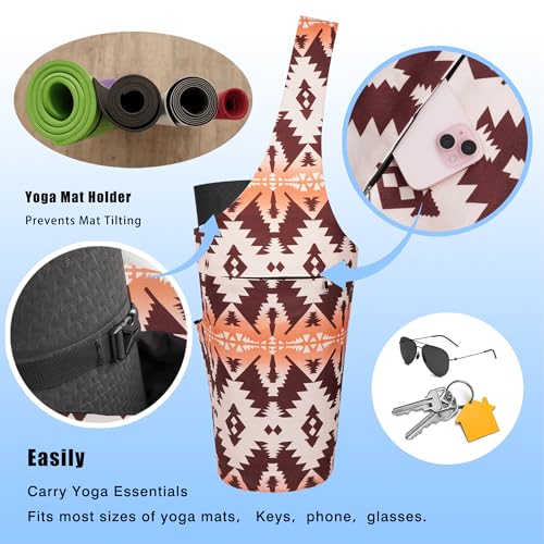 Yoga Mat Bag - Large Opening Long Tote Yoga Mat Carrier Holder Bag with Waterproof Wet Zipper Pocket and Drawstring Water Bottle Pocket - Yoga Bag Fit Most Size Mats - color: Boho Camel