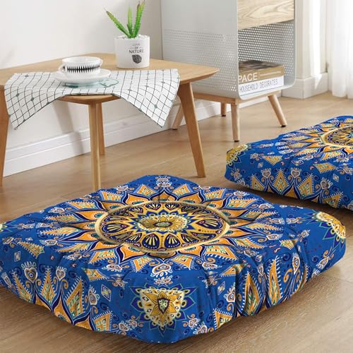 Mandala Meditation Cushion, Boho Meditation Mat, Meditation Pillows for Sitting on Floor, Cushions for Sitting in Home and Outdoor, Square Floor Pillow Cushion Seating for Yoga Accessories 22'' X 22'' - color: 12.mandala Meditation Cushion-1, size: 22x22