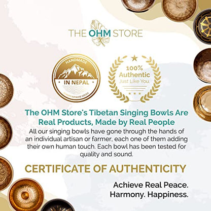 Tibetan Singing Bowl Set by The Ohm Store with 'Medicine Buddha' Engraving — Meditation Sound Bowl and Wooden Striker Handcrafted in Nepal — Spiritual Gift for Women and Men - size: 4 Inch Singing Bowl