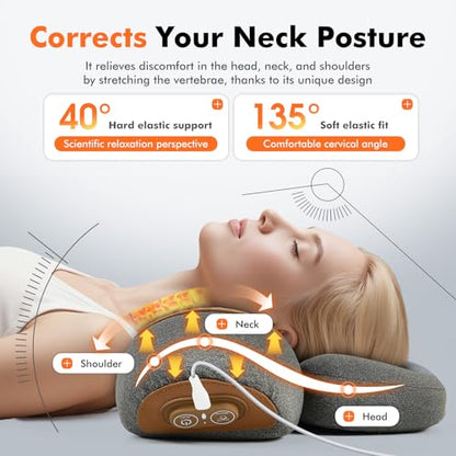 3-in-1 Neck Massage Pillow with Heat - Pillow Massage Neck Hump for Shoulder Pain, with Vibrating Heating and Traction Function Gifts for Family