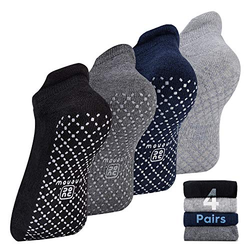unenow Unisex Non Slip Grip Socks for Yoga Pilates Barre Home & Hospital - color: 4 Pairs-black/Blue/Light Grey/Dark Grey, size: Large