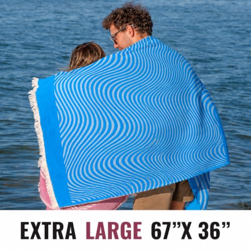 Turkish Beach Towel - 100% Organic Cotton - Soft, Quick-Dry, Sand Proof, Prewashed - Lightweight & Oversized for Beach, Pool, Yoga, Bath, Travel, Gym, Throw - Turqua (Blue) - color: Blue