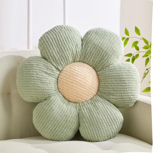 XIAIJIA Flower Pillow, Green Daisy Throw Pillows, Flower Cushion 15.7 Inch | Decorative pillows, cute flower shaped pillow, flower pillows for bed, floral cushions, decor for bedroom, couch, sofa - color: Sage, size: 15.7 Inch