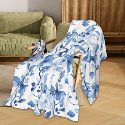 Pastel Floral Blanket, Blue Flower Soft Lightweight Throw Blanket for Sofa Couch Bed Room 50x60 inch - color: Pastel Blue