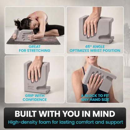 WRISTBuddy® Yoga Blocks 2 Pack, High Density Non-Slip, Hand-Shaped Design | 60% less wrist pressure —patented hand-shaped design eases wrist discomfort for yoga, Pilates, push-ups, planks & handstands. - color: Gray